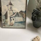 Watercolor 1920, silver carved wooden frame
