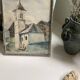 Watercolor 1920, silver carved wooden frame