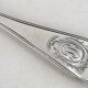 Serving spoon, silver, 18th century, straight thread pattern.