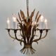 Large wheat sheaf leaf gold gilt chandelier, 1960’s