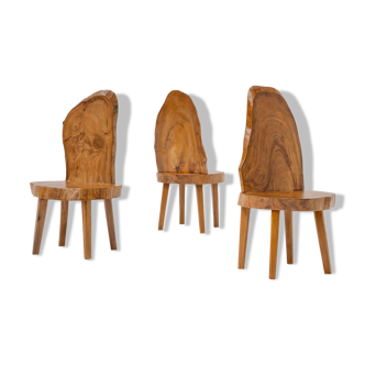 Carved Wooden Tree Trunk Chairs, France, 1980s