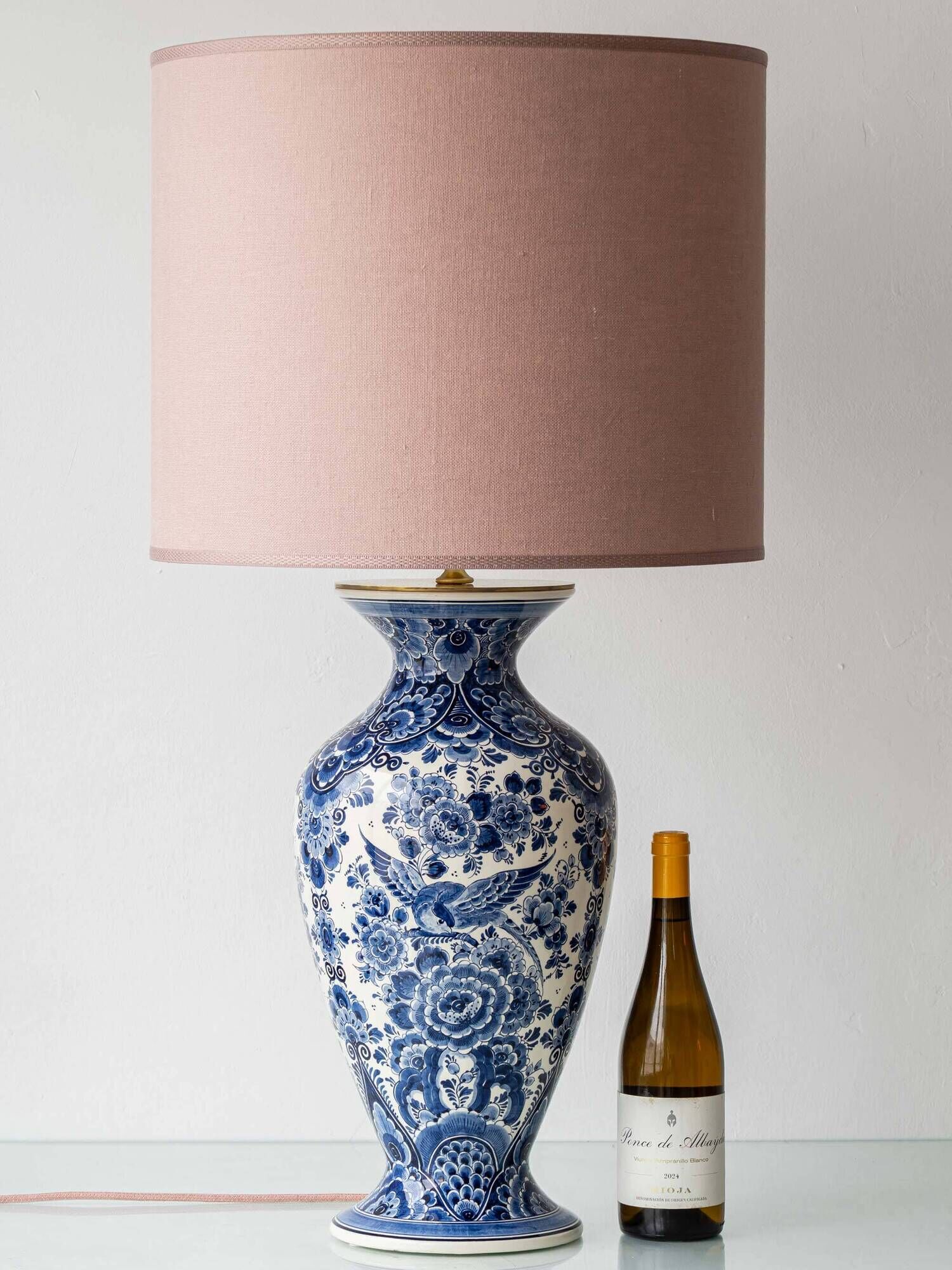 Vintage Delft Chinoiserie Table Lamp, Hand-Painted Blue & White, New Shade