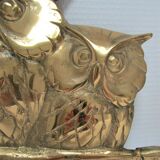 Three owls on a massive brass branch vintage wall decoration