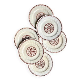 6 Gien dessert plates in ecru and brown ironstone