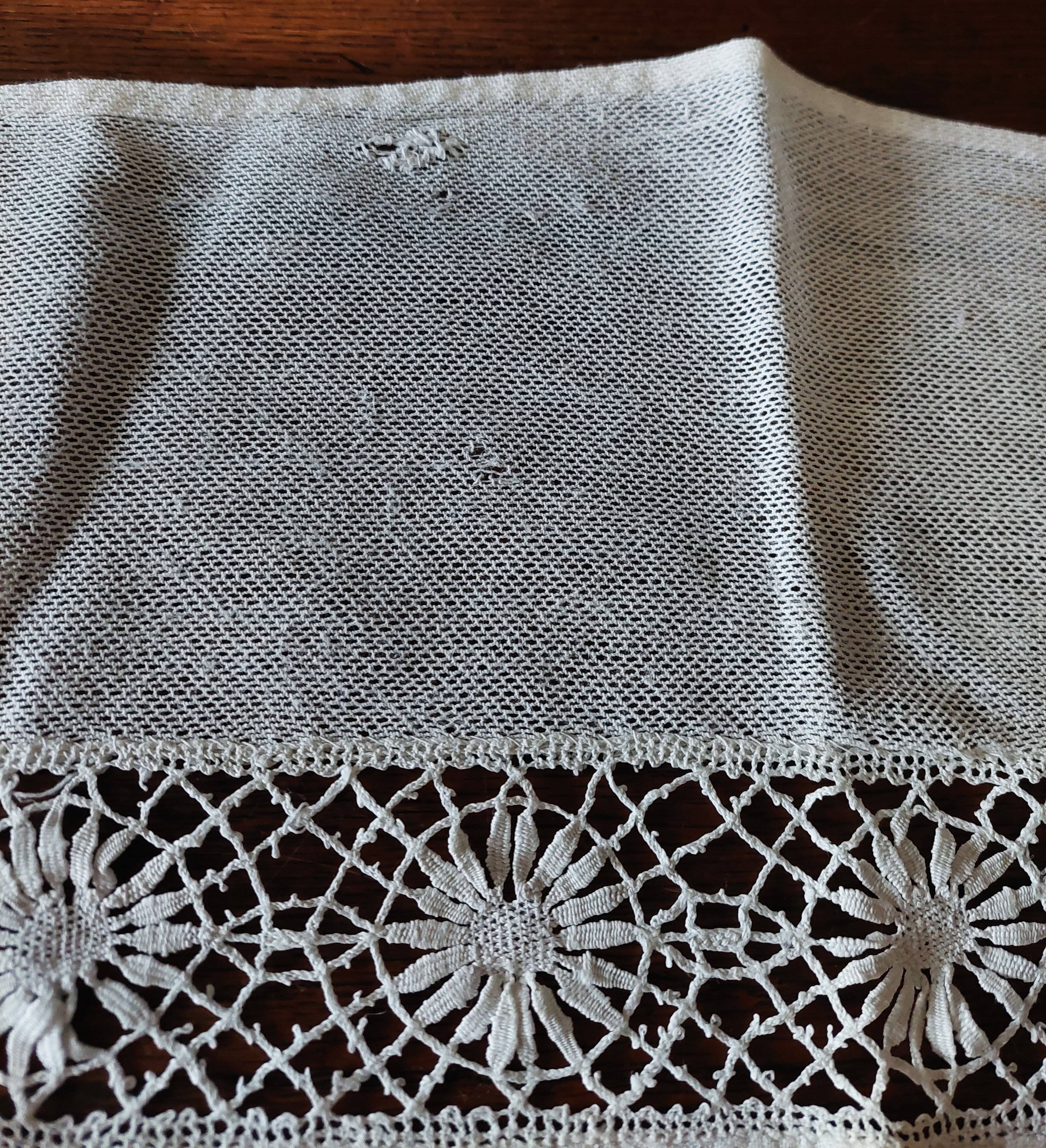 White cotton lace embroidery shelf or fireplace border