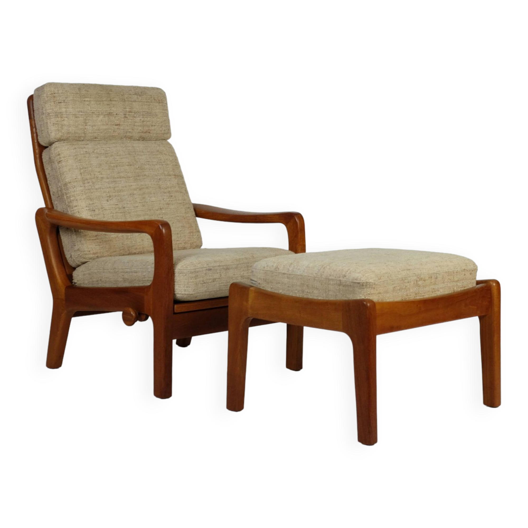 Dänischer Teak Hochlehner Sessel J. Kristensen + Ottomane 70er