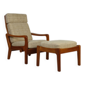 Dänischer Teak Hochlehner Sessel J. Kristensen + Ottomane 70er