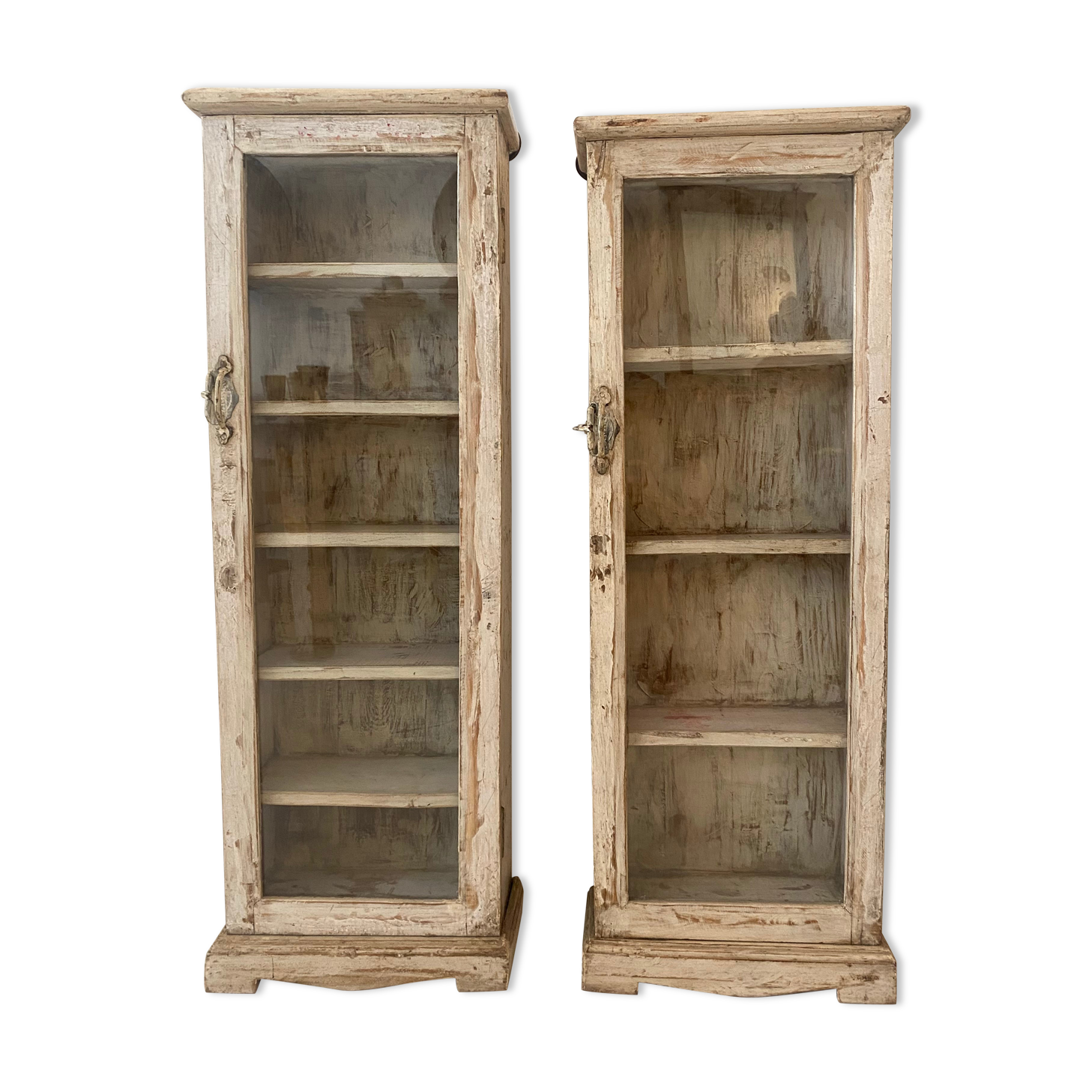 Wall display case in cream lacquered teak