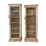 Wall display case in cream lacquered teak