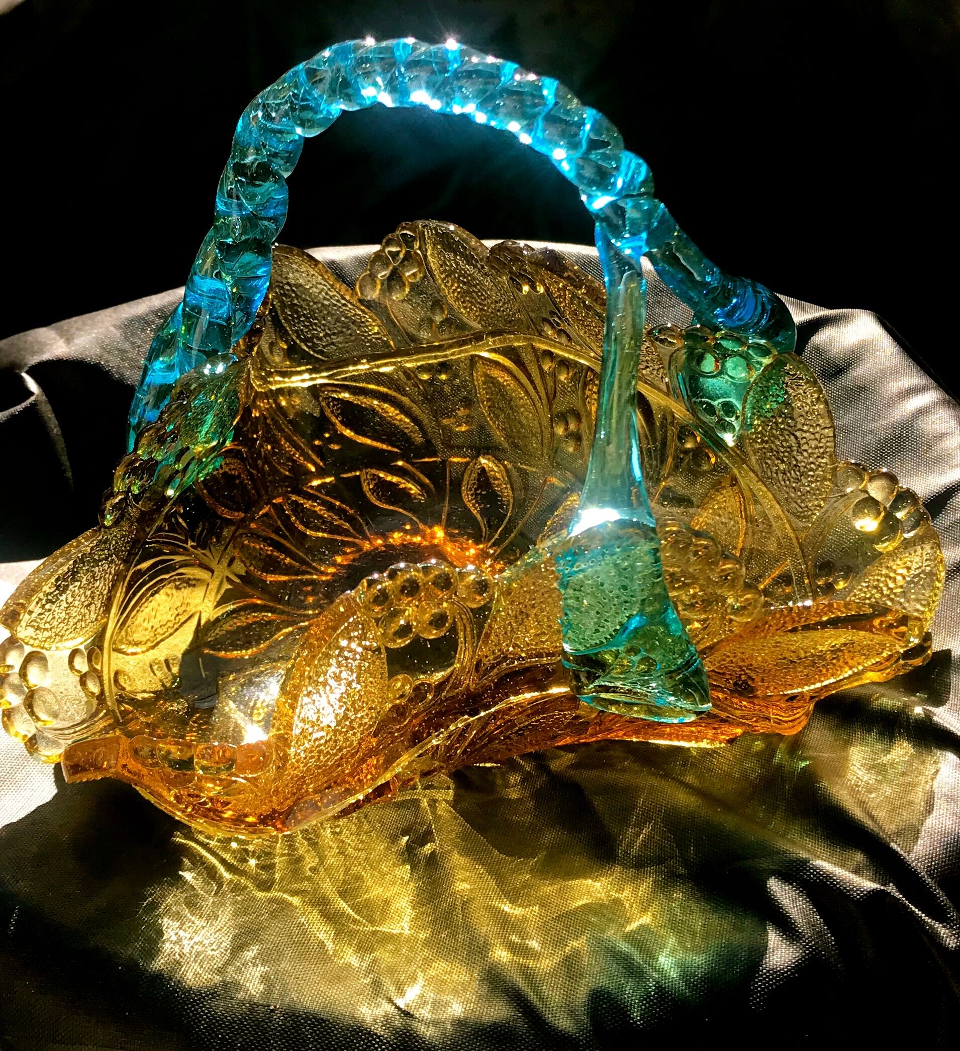 Antique amber glass bon bon glass basket