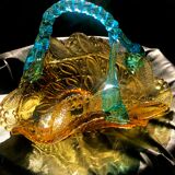 Antique amber glass bon bon glass basket