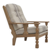 Années 1970, fauteuil danois, laine d'ameublement, bois de chêne massif.