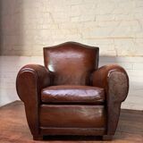 French leather club chair, chapeau de gendarme model circa 1950’s