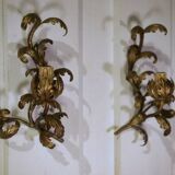 Pair of floral wall sconces in gilt steel, 1960s