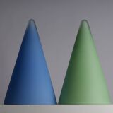 2 lampes SCE Teepee grand modèle Habitat en verre dépoli bleu et vert