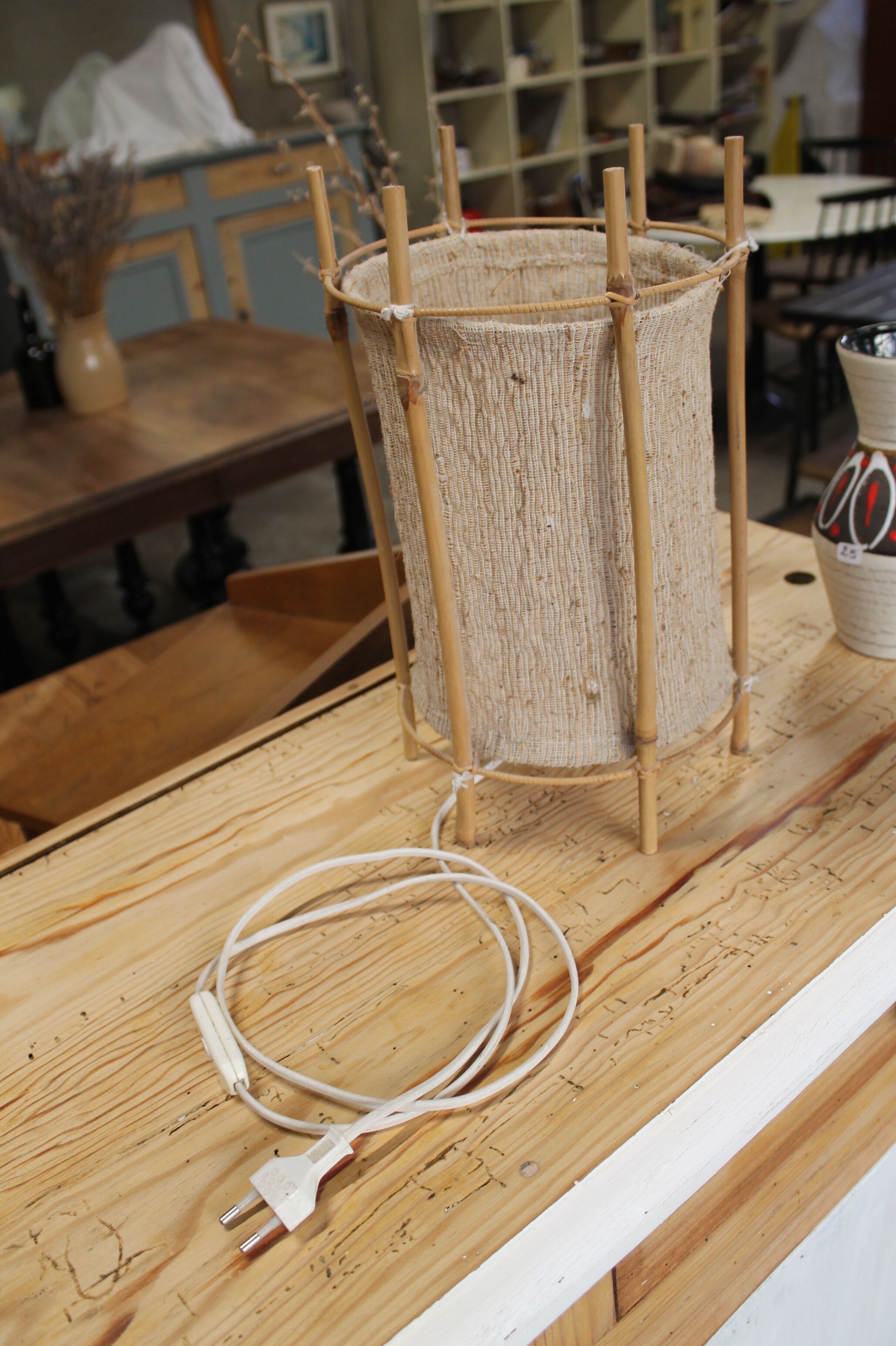 Bamboo and canvas lamp