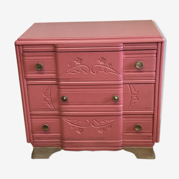 Commode années 30 framboise & pieds brut