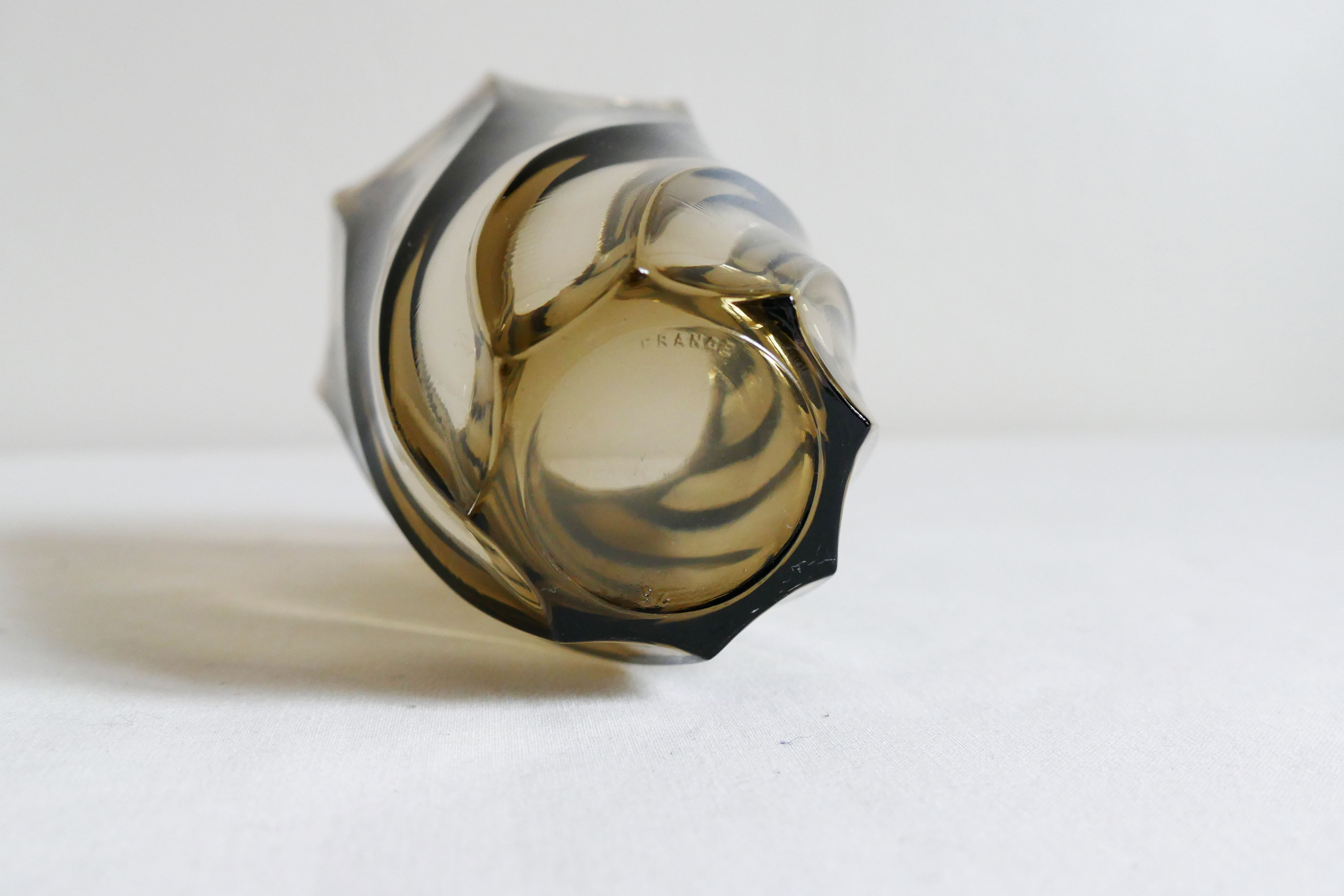 Small vintage geometric Luminarc vase in 1970s smoked glass