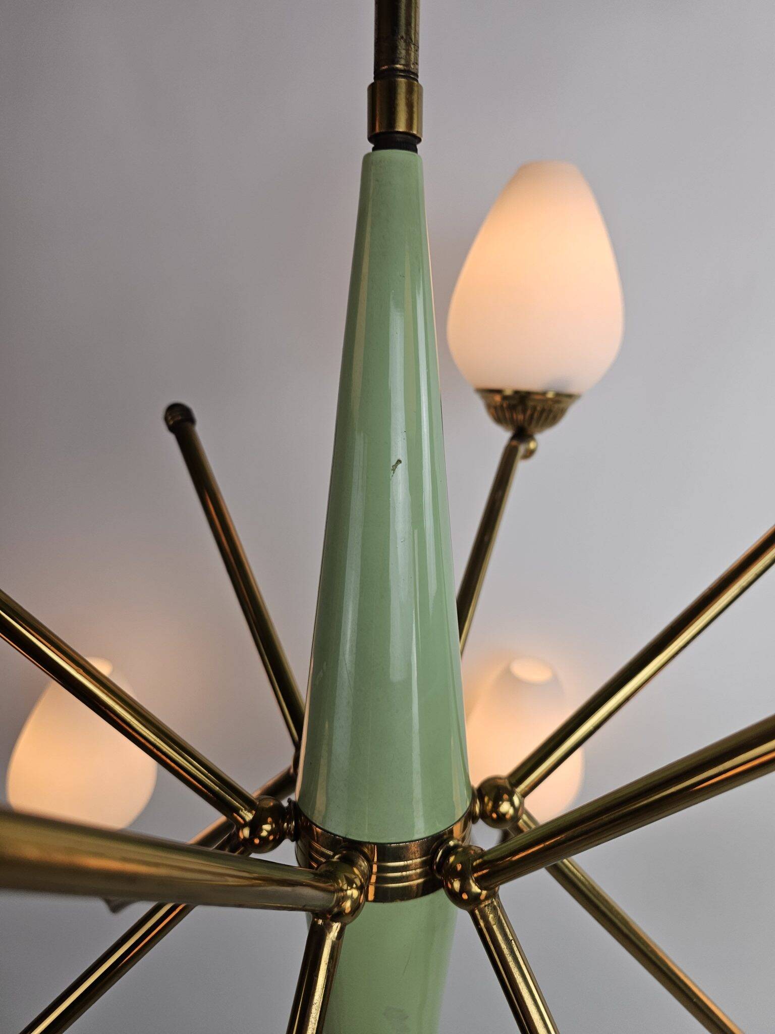 Mid-century Italian opaline glass chandelier