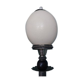 Ostrich egg on foot wood and silver metal cabinet of curiosites
