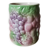 Vintage ceramic cup with vintage fruit pattern, pastel tone