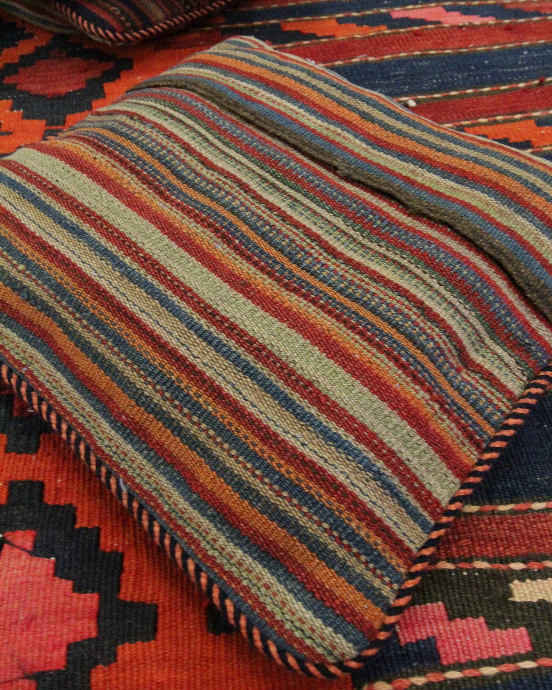 Bold Striped Wool Kilim Cushion Cover Handmade Scatter Pillow 35x35cm