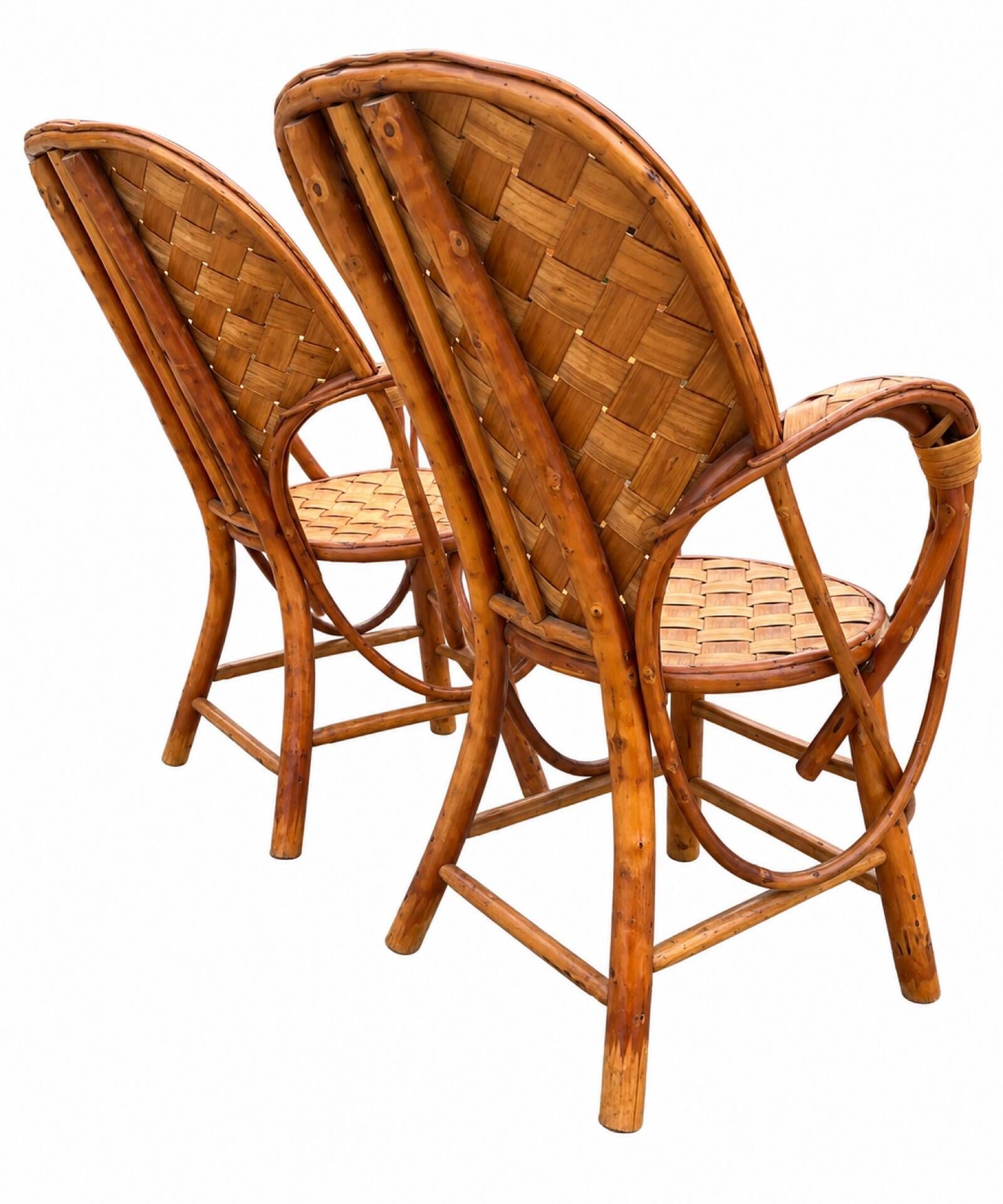 Ensemble de jardin vintage en rotin tressé –table ronde et 4 fauteuils