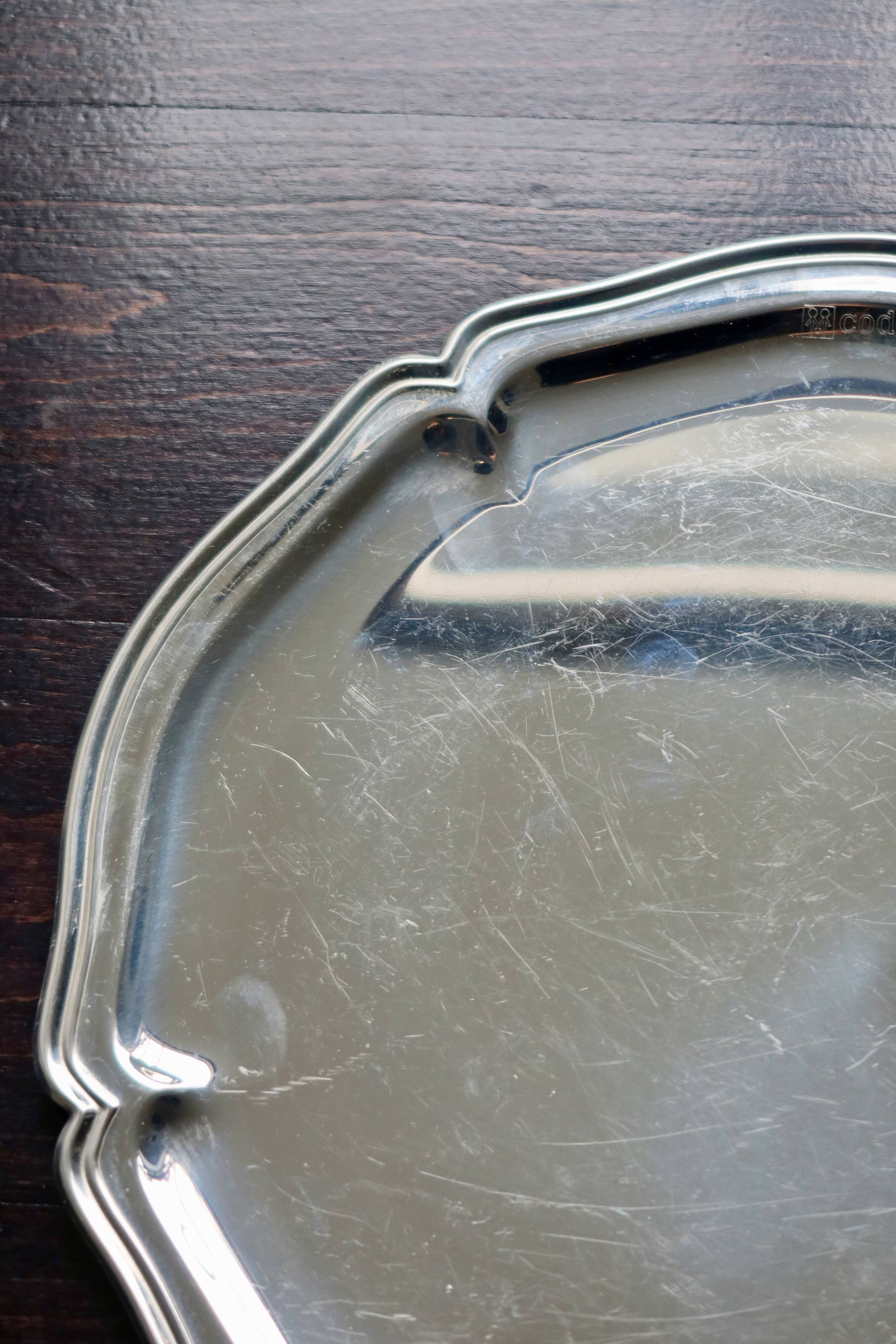 Vintage round tray in shiny silver metal - Bistro style