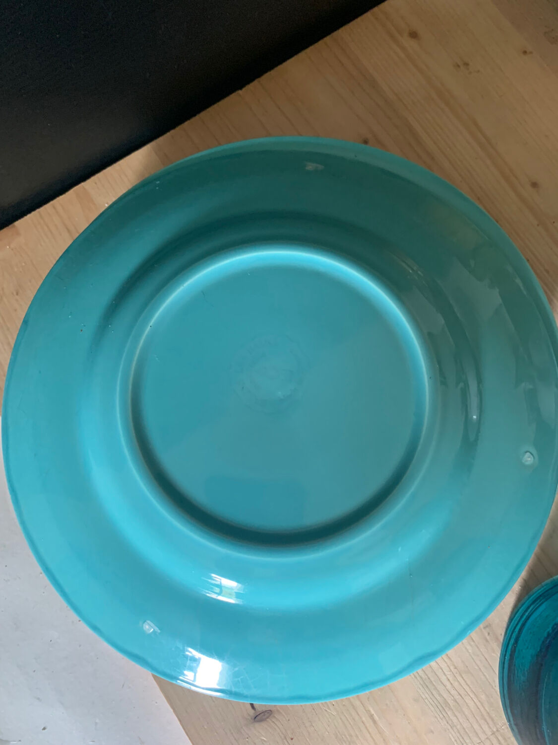 Turquoise blue earthenware plates