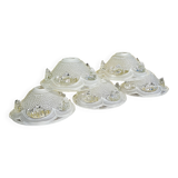 Set of 5 Art Deco conical bowls, signed EZAN. Frosted glass, 1930