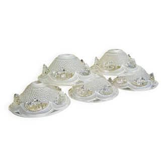 Set of 5 Art Deco conical bowls, signed EZAN. Frosted glass, 1930