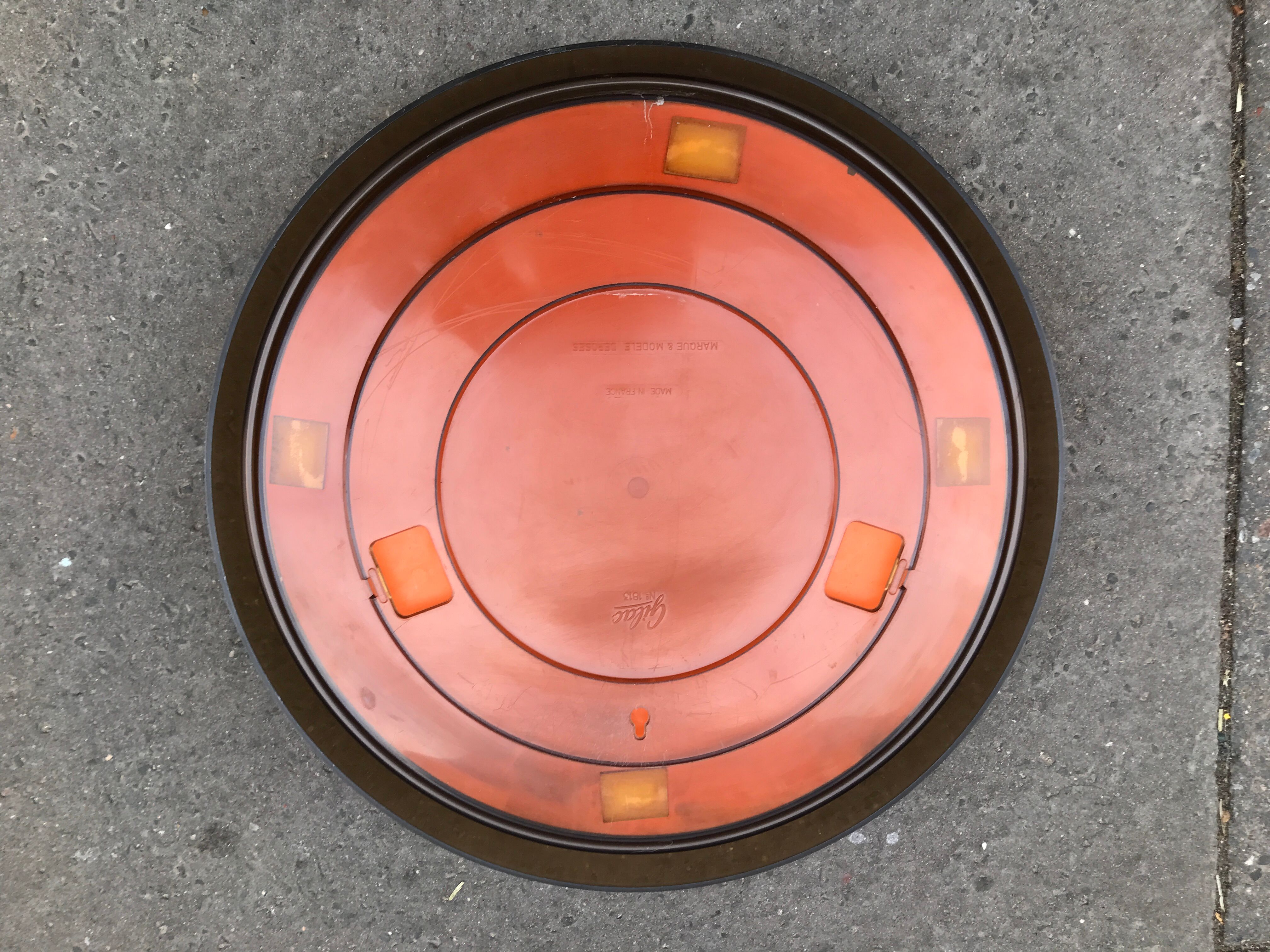 Round mirror plexiglass smoked gilac 1970 brown 40 cm