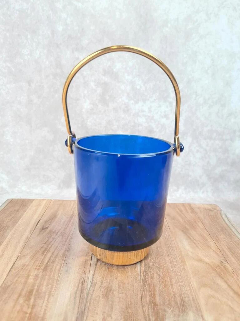 Seau à glace bleu cobalt – style Holmegaard / design scandinave 60–70
