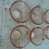 Set of 6 pink tea cups with rosaline sub-cup Arcoroc Luminarc