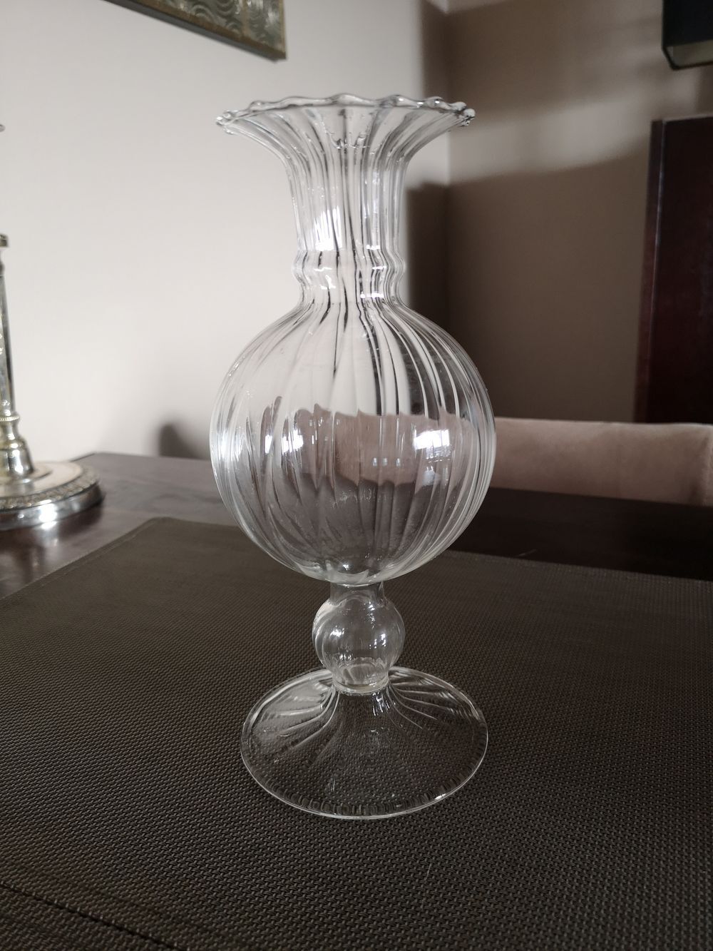 Ball soliflore vase on foot in blown glass