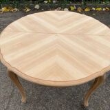 Louis XV style oval extendable round table renovated in raw wood