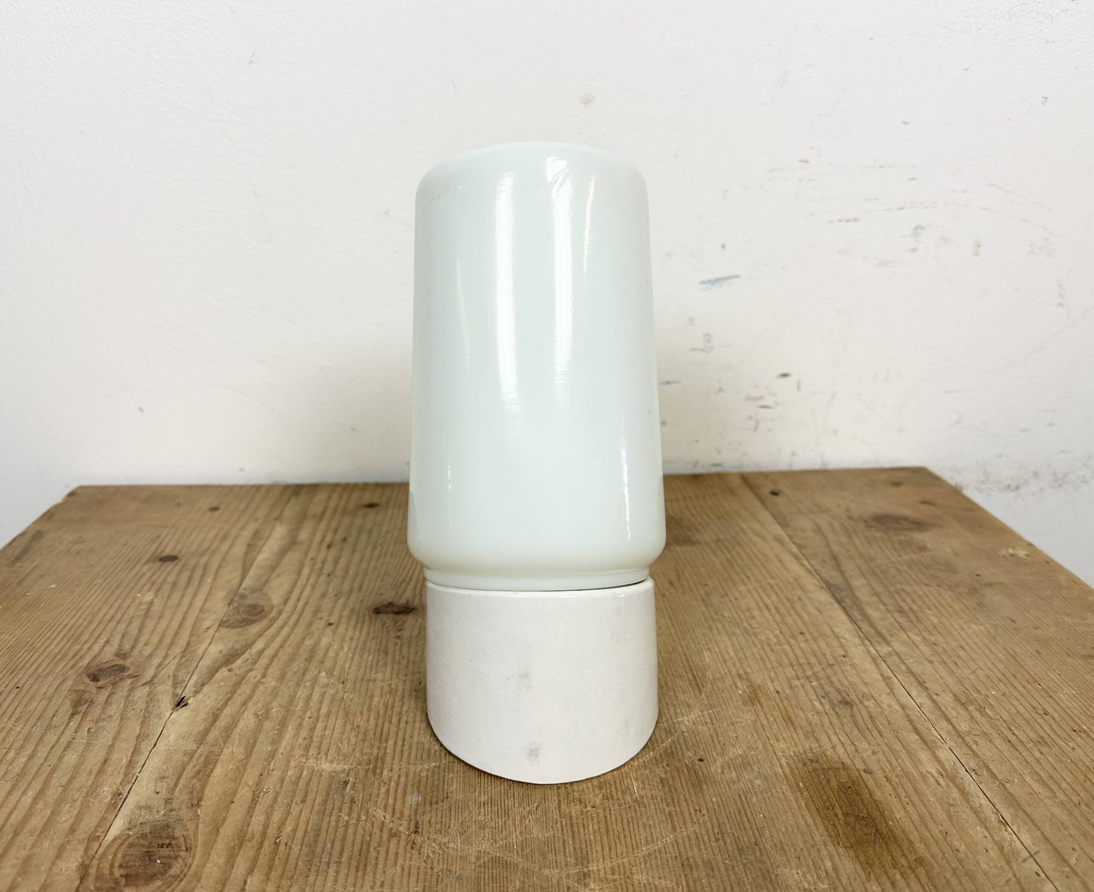 Vintage White Porcelain Wall Light with Milk Glass, 1970s