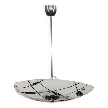 Chandelier suspendu du milieu du siècle, métal chromé et verre, Tchécoslovaquie années 1970