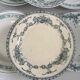 Lot of 6 blue-green ironstone plates, antique French earthenware.