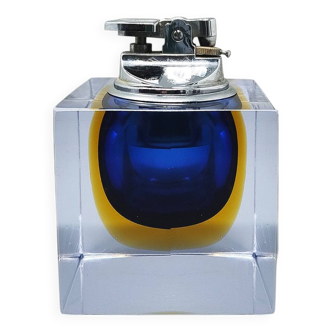 1960s Stunning Blue Table Lighter in Murano Sommerso Glass By Flavio Poli for Seguso