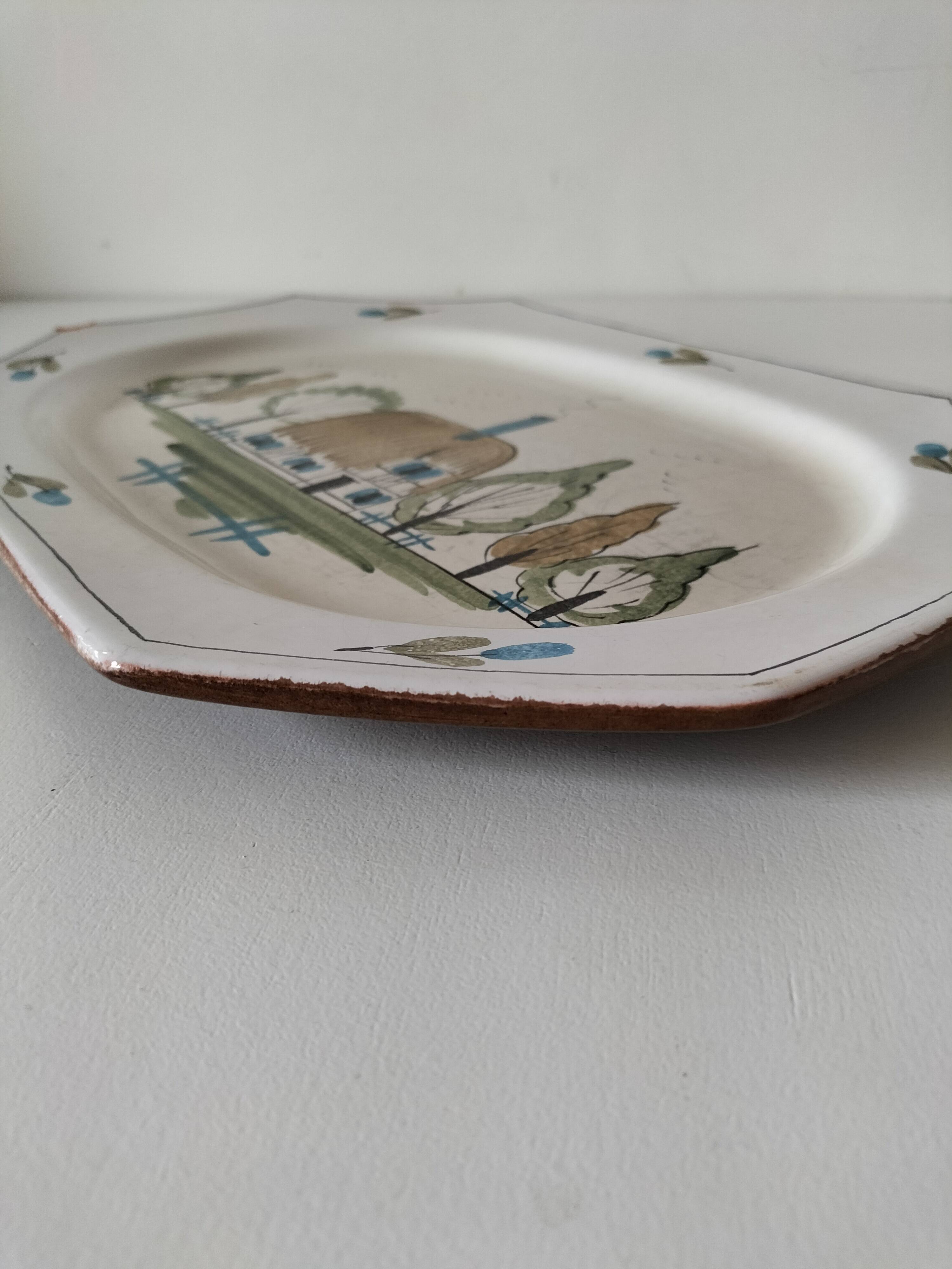 Octagonal dish from the Bec-Hellouin Abbey, 1970s