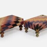 Small kilim ottomans with wooden legs, türkiye, set of 2