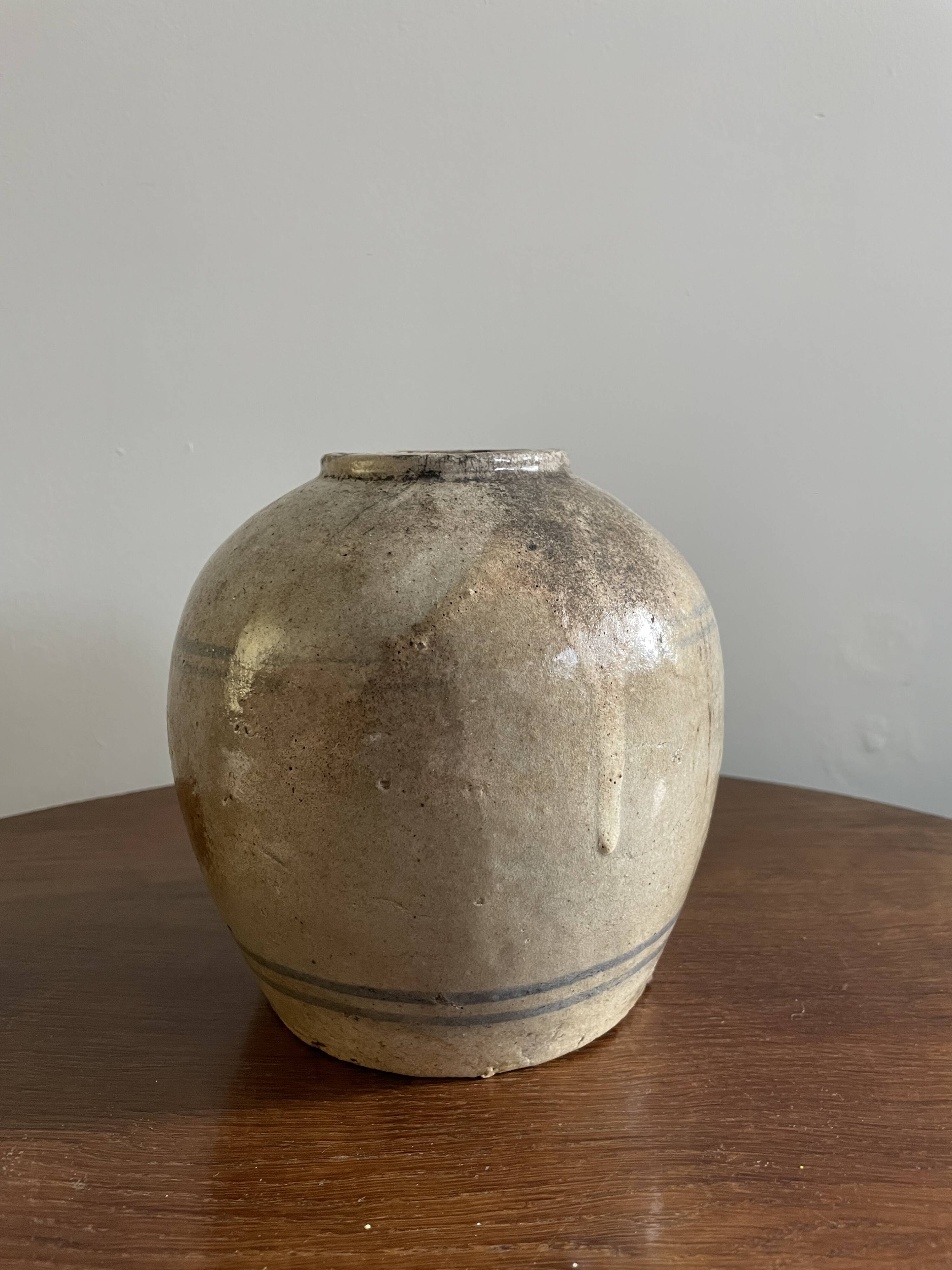 Gray, glazed stoneware ginger jar