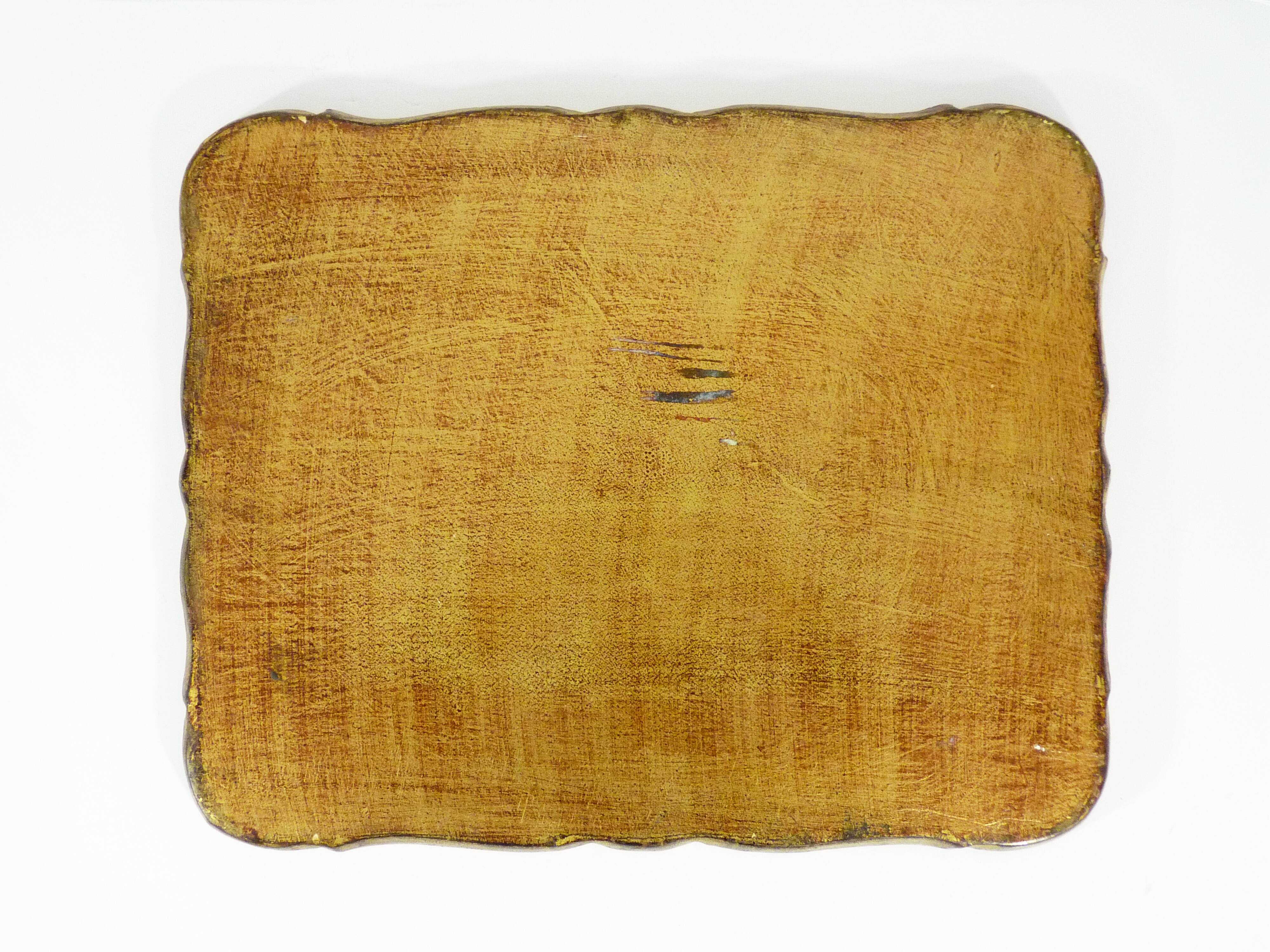 Hand-painted green and gold Florentine tray. Vintage 1950