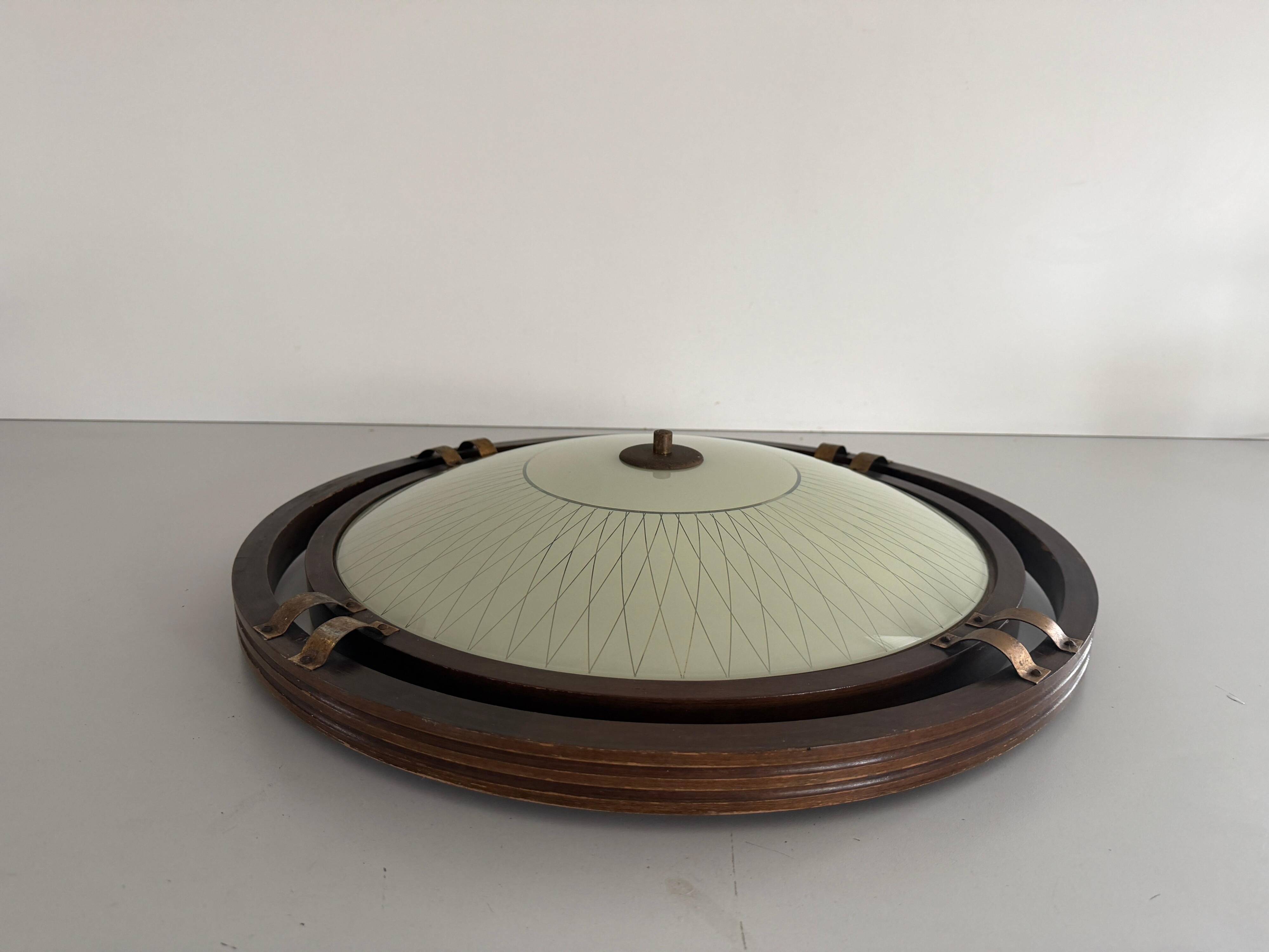 Mid-century wooden and glass framed ceiling light, 1950s, Germany