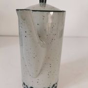 Vintage speckled stoneware coffee pot – navy blue floral decoration