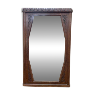 Miroir époque Art Déco en chêne massif miroir biseauté