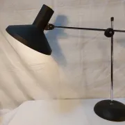 Vintage adjustable desk lamp in black metal and chrome, 1950s-70s.
