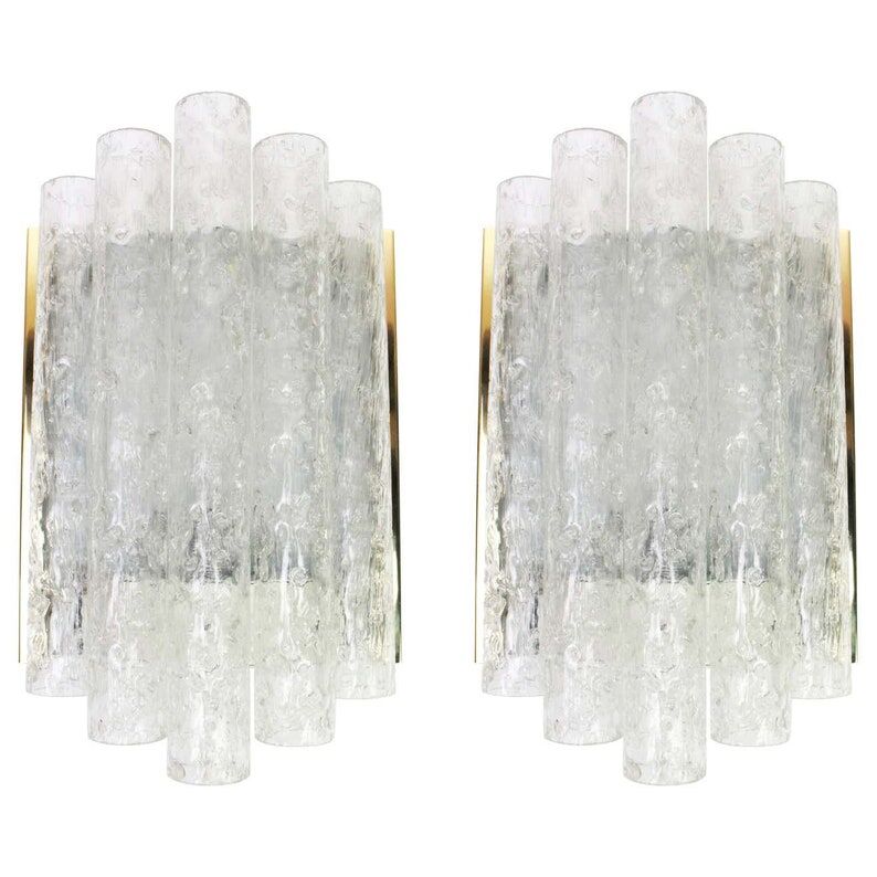 Pair of brass or ice glass wall sconces from Doria Germany 1960s