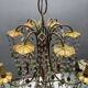 Chandelier en verre de Murano perlé doré en tole florentine italienne des années 1950 à 6 lumières